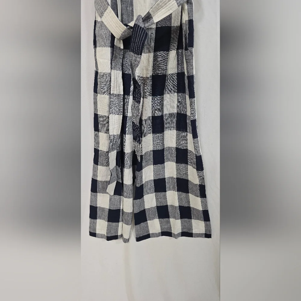 J.‎ Crew 00 gingham beauchamps 100% linen strappy jumpsuit, wide leg, tie-waist